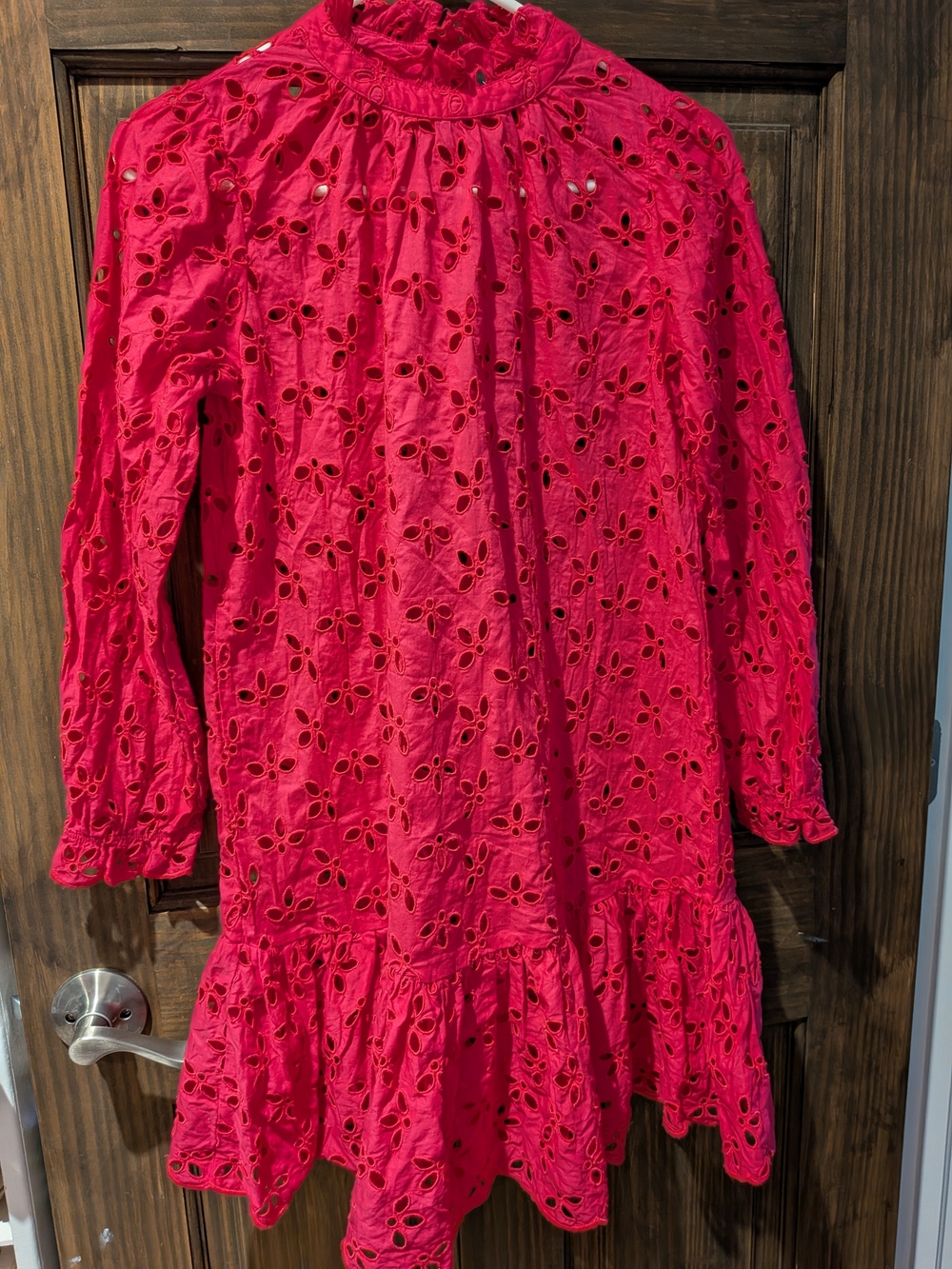 J. Crew Bright Fuchsia Eyelet Long Sleeve Dress